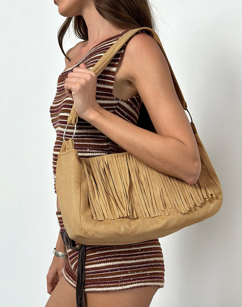 Bolso Teria con borla en ante color tostado