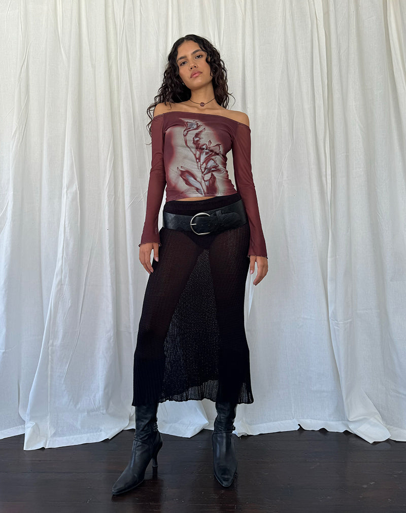 Tanisha Falda midi de punto elástico Negra
