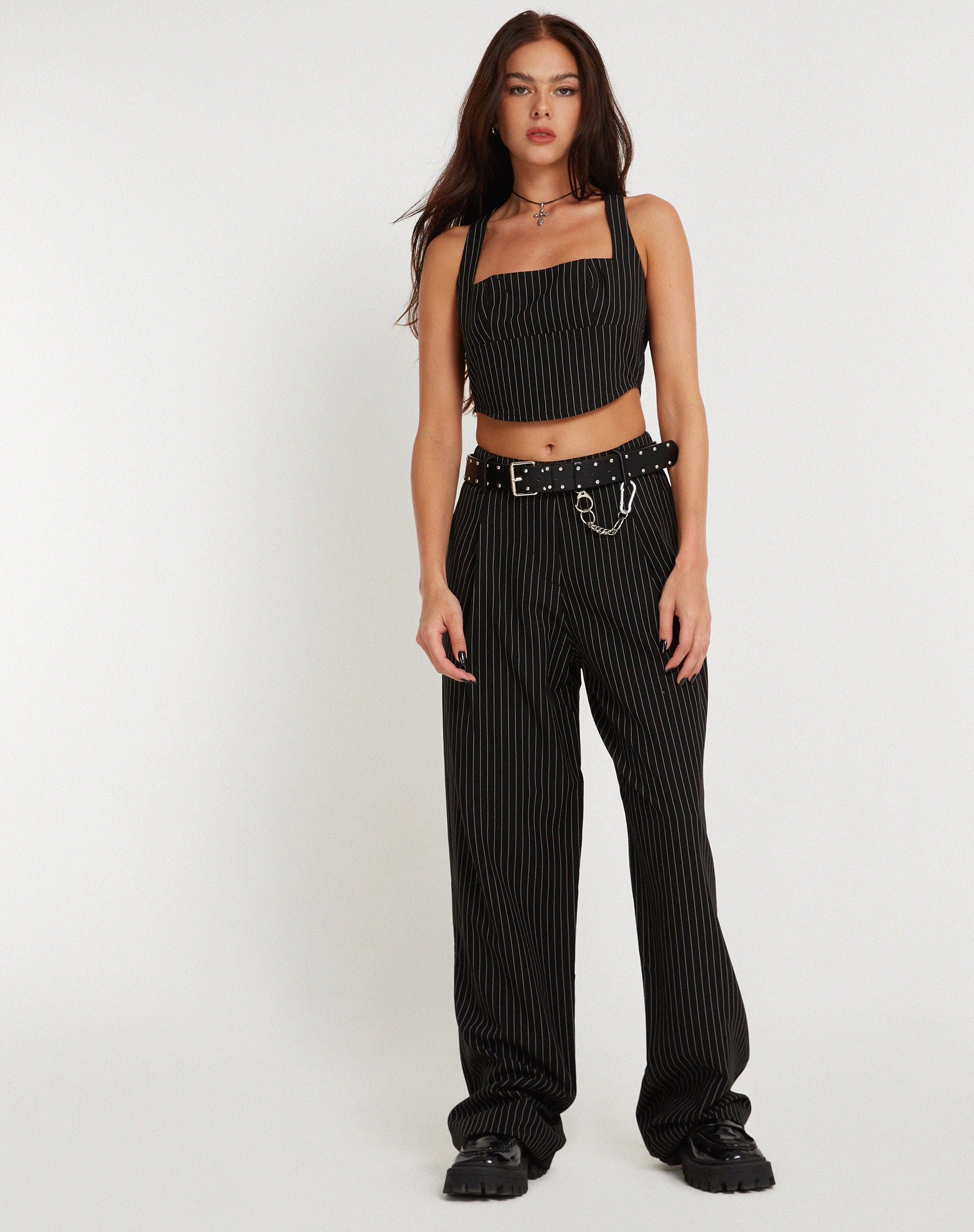 Imagen de Saskira Pantalón de pata ancha a rayas negro