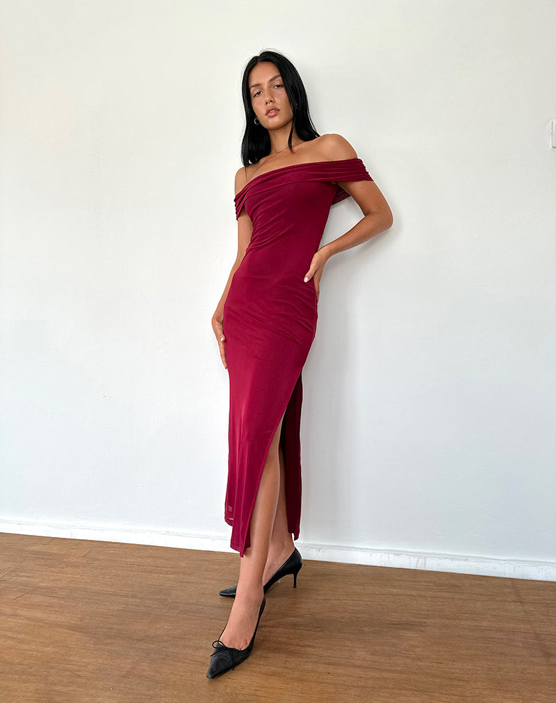 Imagen de Tarna Bardot Maxi Dress in Mesh Borgoña