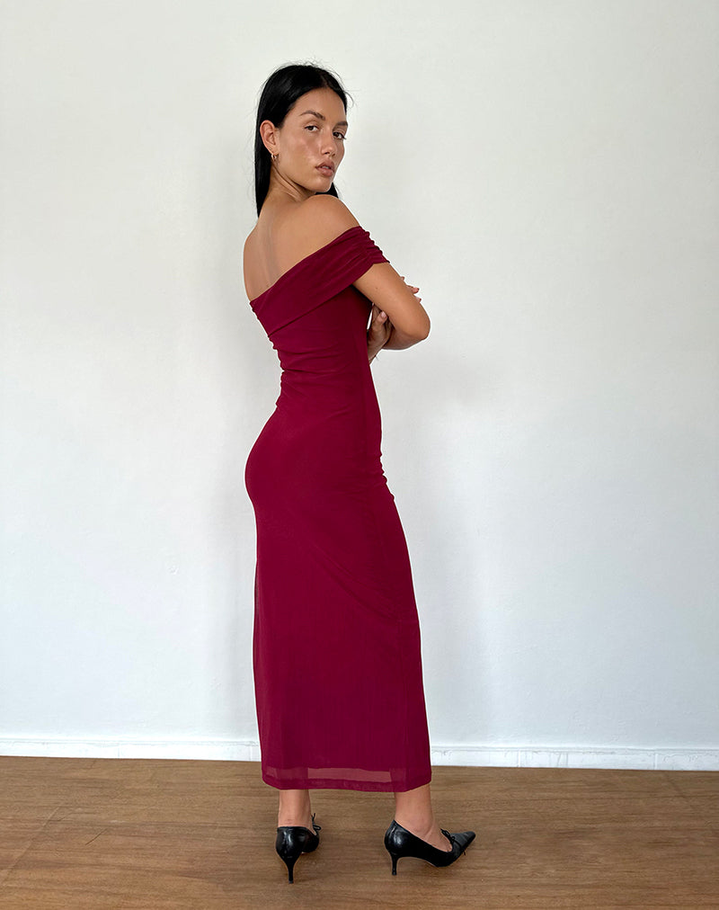 Tarna Maxi Vestido Bardot en Malla Borgoña