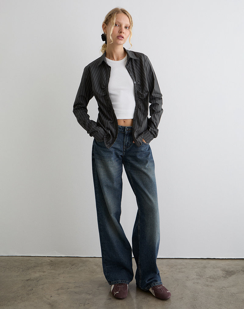 Imagen de Tarsi Fitted Shirt in Mono Pinstripe Grey