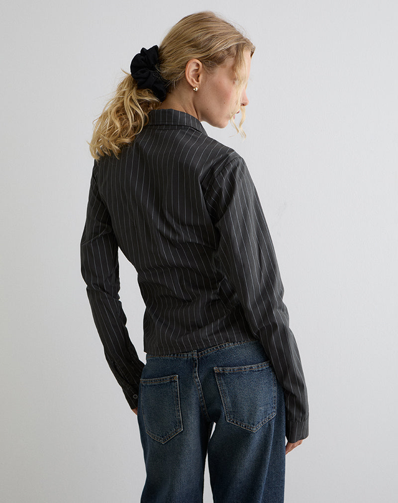 Imagen de Tarsi Fitted Shirt in Mono Pinstripe Grey
