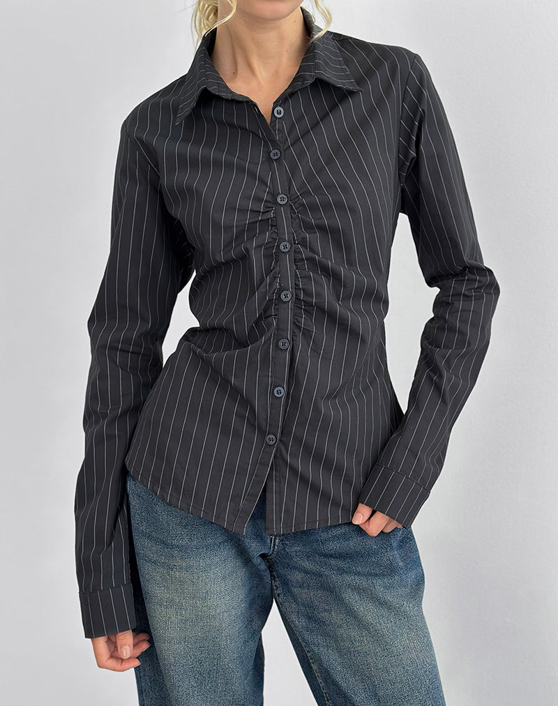 Imagen de Tarsi Fitted Shirt in Mono Pinstripe Grey