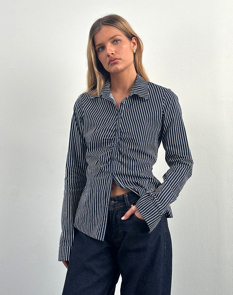Imagen de Tarsi Fitted Shirt in Mono Stripe Navy
