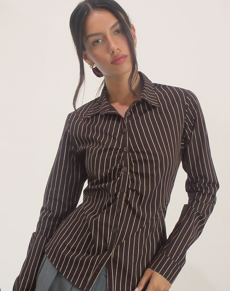 Imagen de Tarsi Camisa entallada a rayas Mono Chocolate