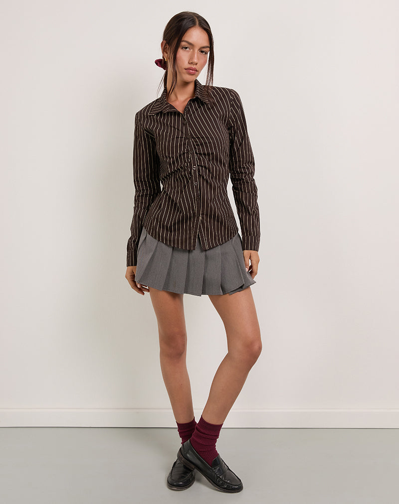 Camisa Ajustada Tarsi en Mono Rayas Chocolate