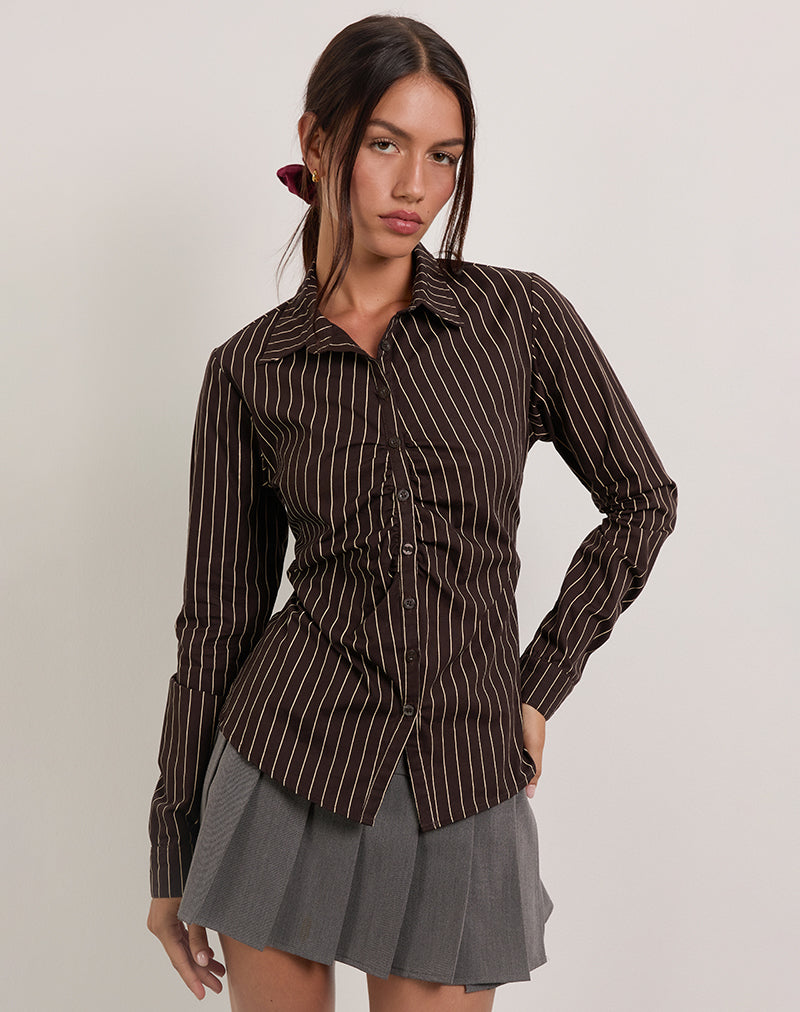 Imagen de Tarsi Camisa entallada a rayas Mono Chocolate