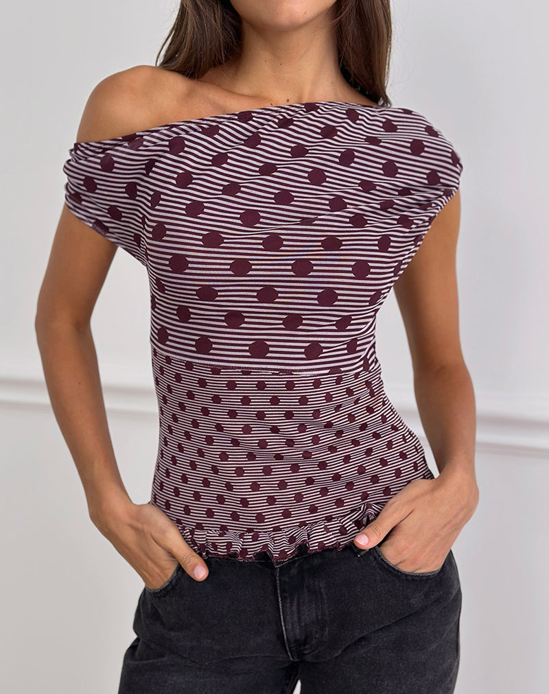 Top asimétrico Tarya de rayas polka ciruela