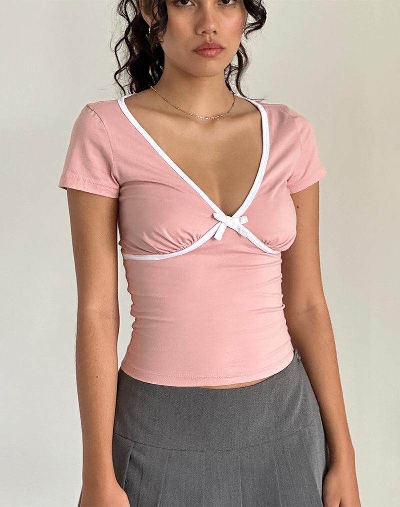 Top Tasina en rosa dama con ribete blanco