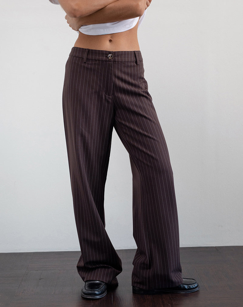 Pantalón Tatina Smart de raya diplomática marrón de sastrería