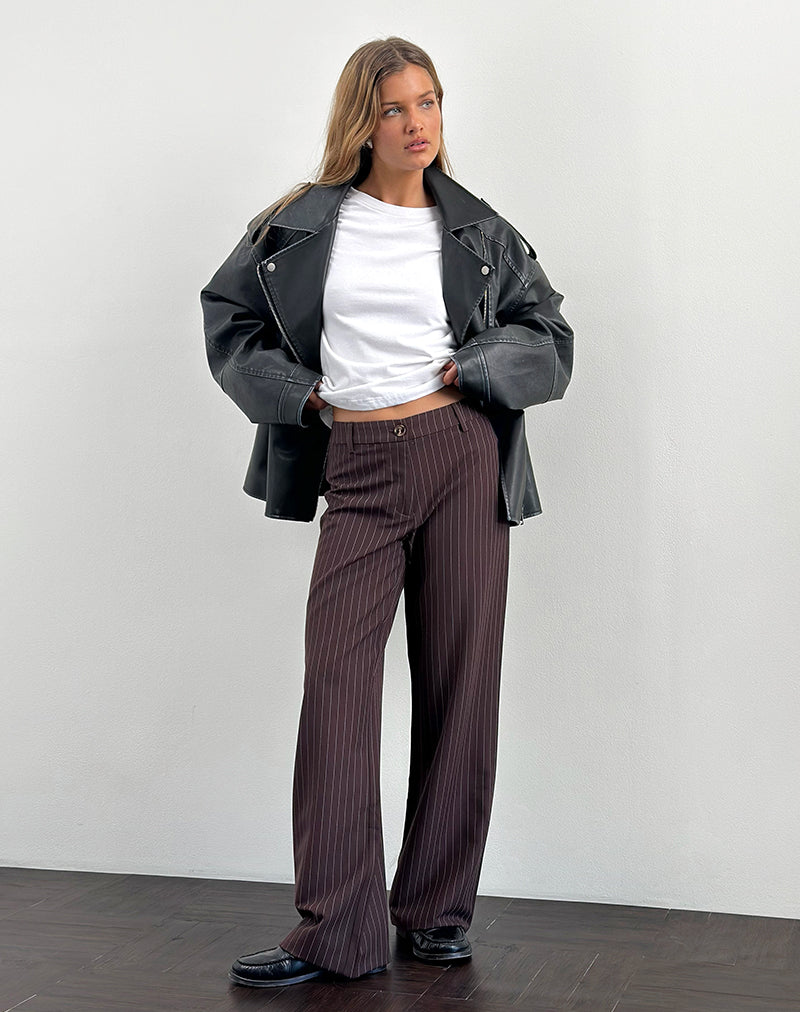 Pantalón Tatina Smart de raya diplomática marrón de sastrería