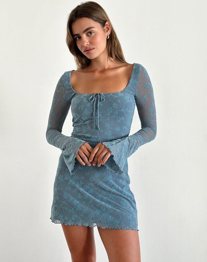 Minivestido Tatyana de Grunge Floral Azul Gris