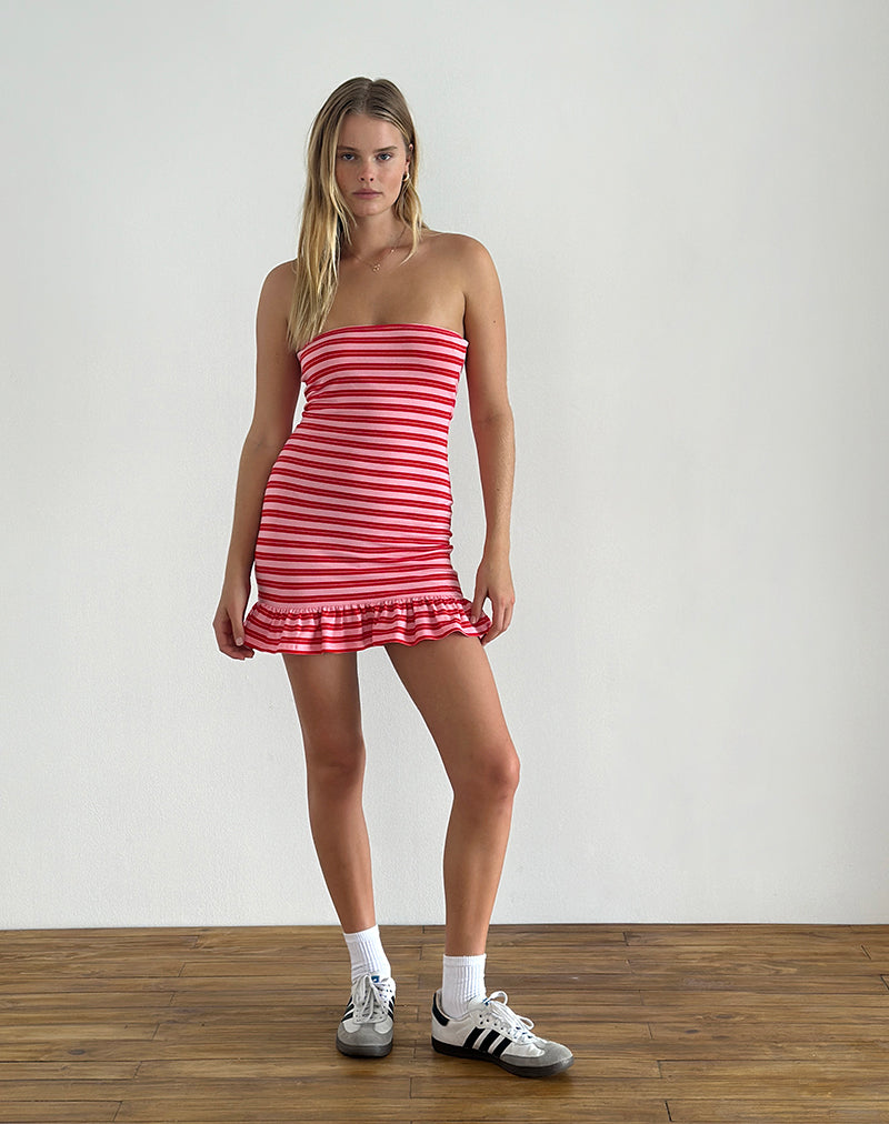 imagen de Tav Midi Jersey Dress in Stripe Pink and Red