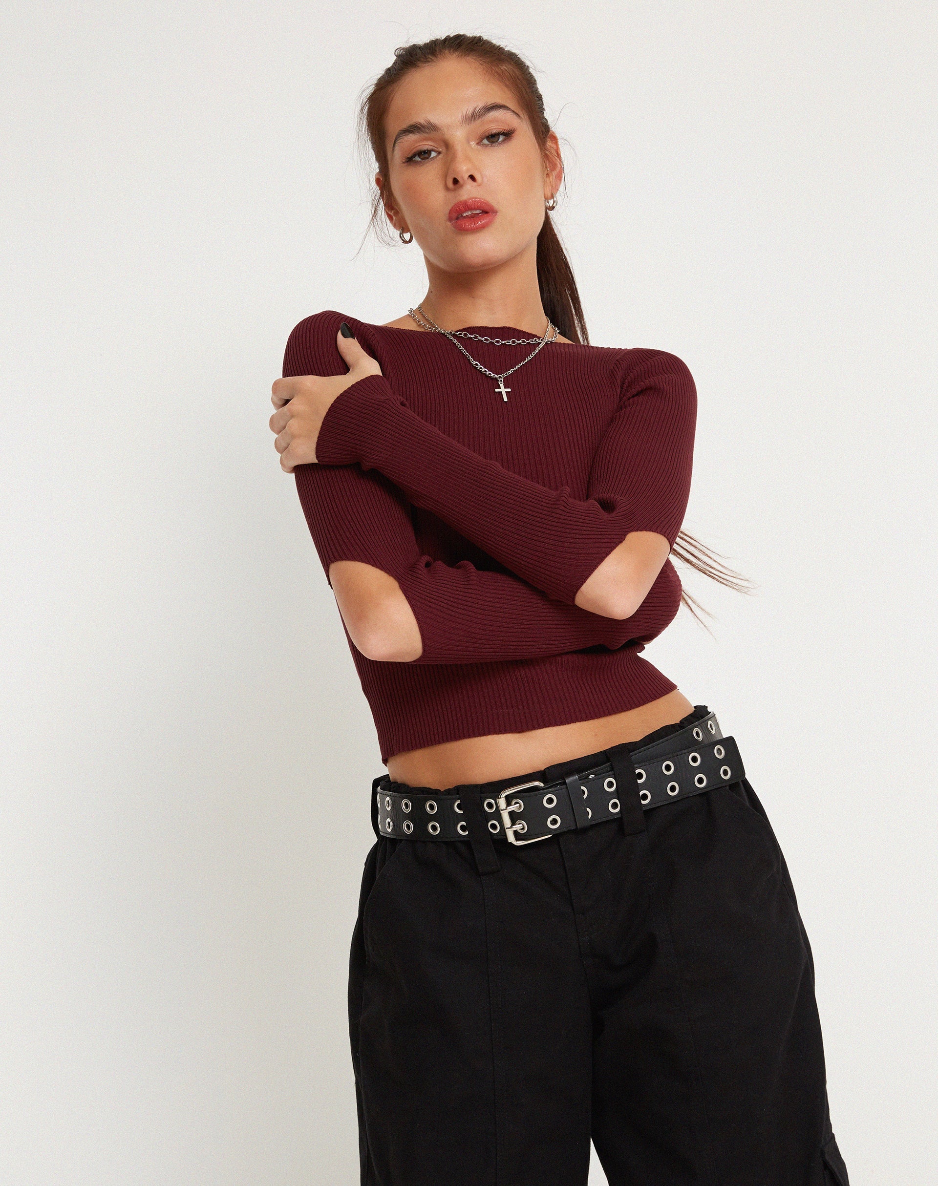 Imagen de Tayon Crop Top de manga larga en marrón
