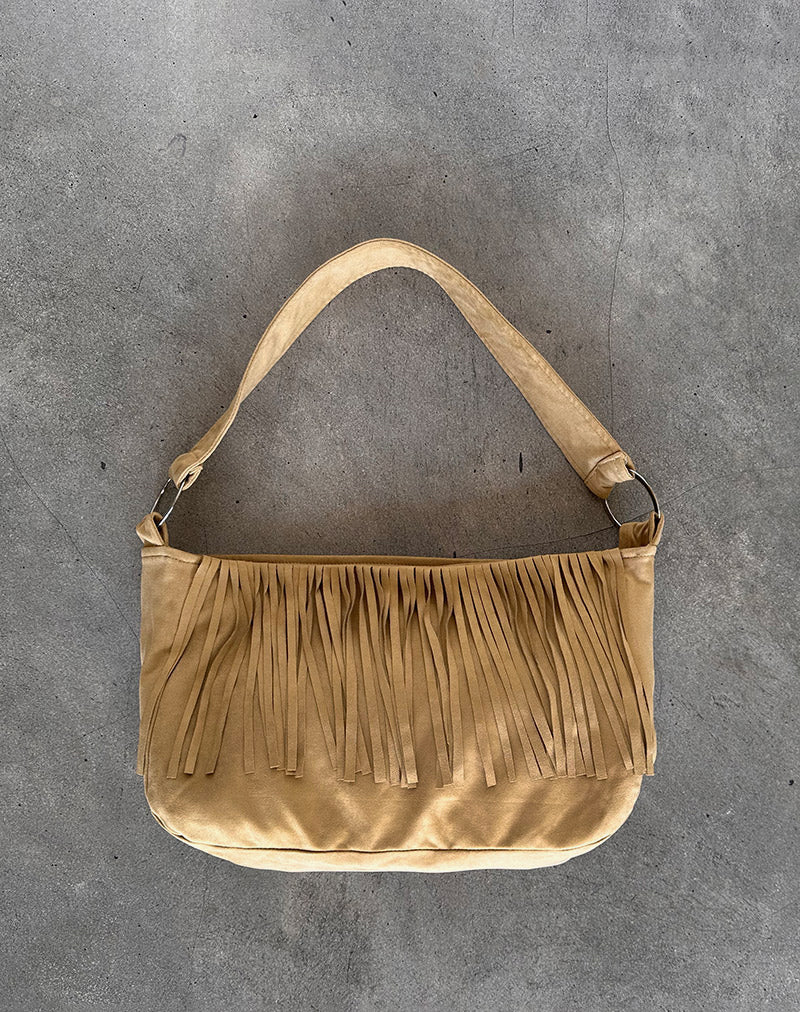 Bolso Teria con borla en ante color tostado