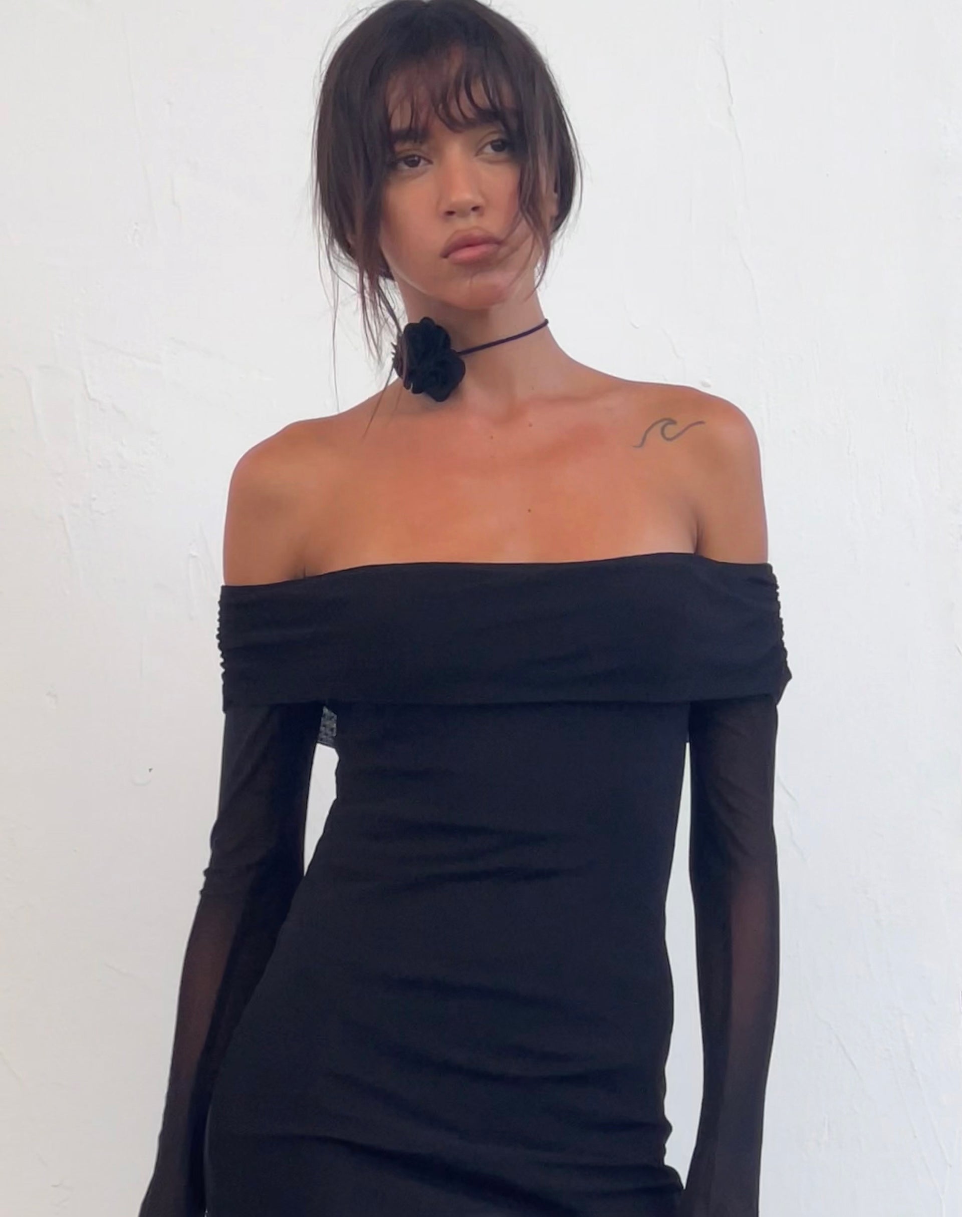 Imagen de Terika Bardot Maxi Vestido de Manga Larga de Malla Negro