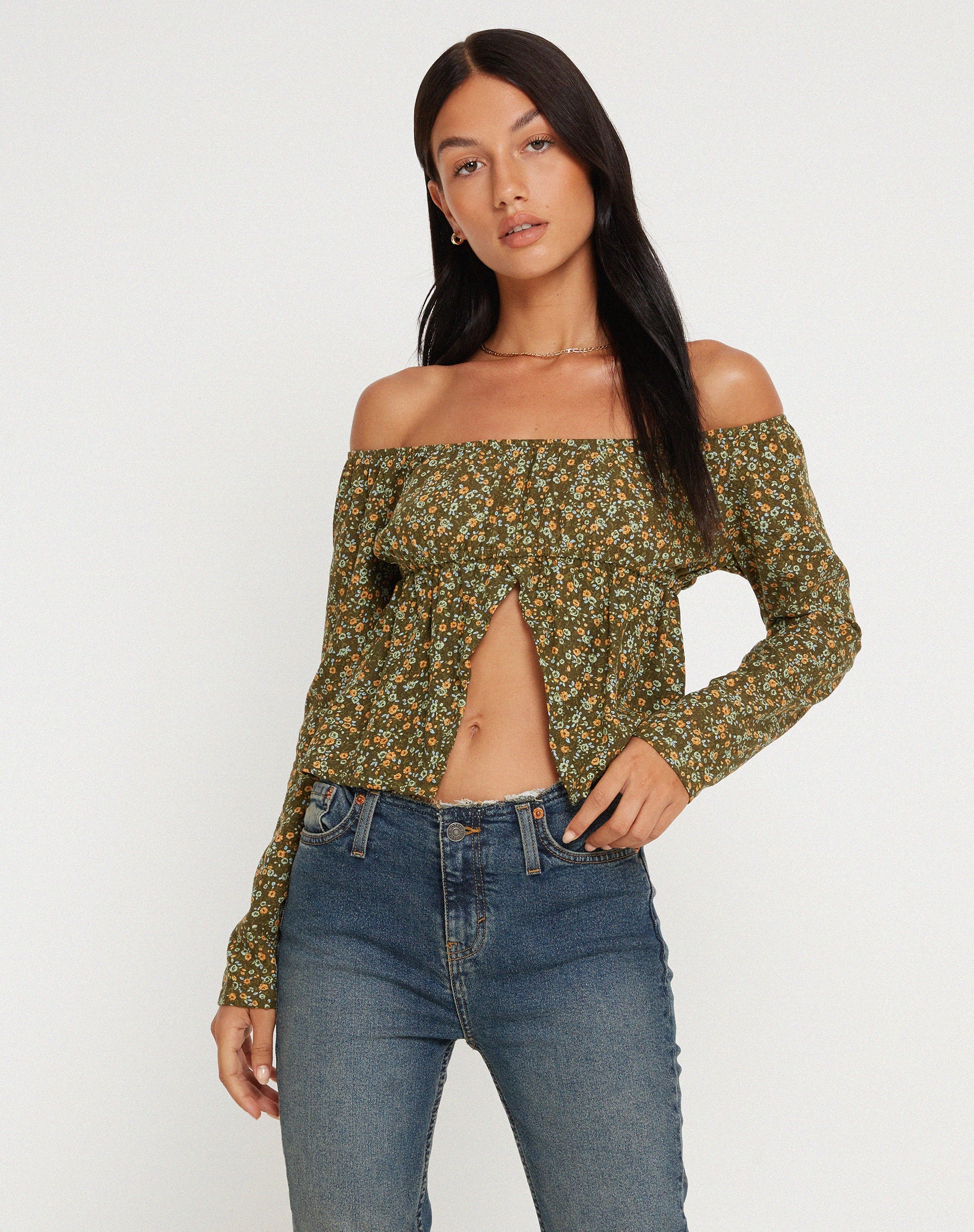 imagen de THENA TOP GRUNGEY FLORAL KHAKI