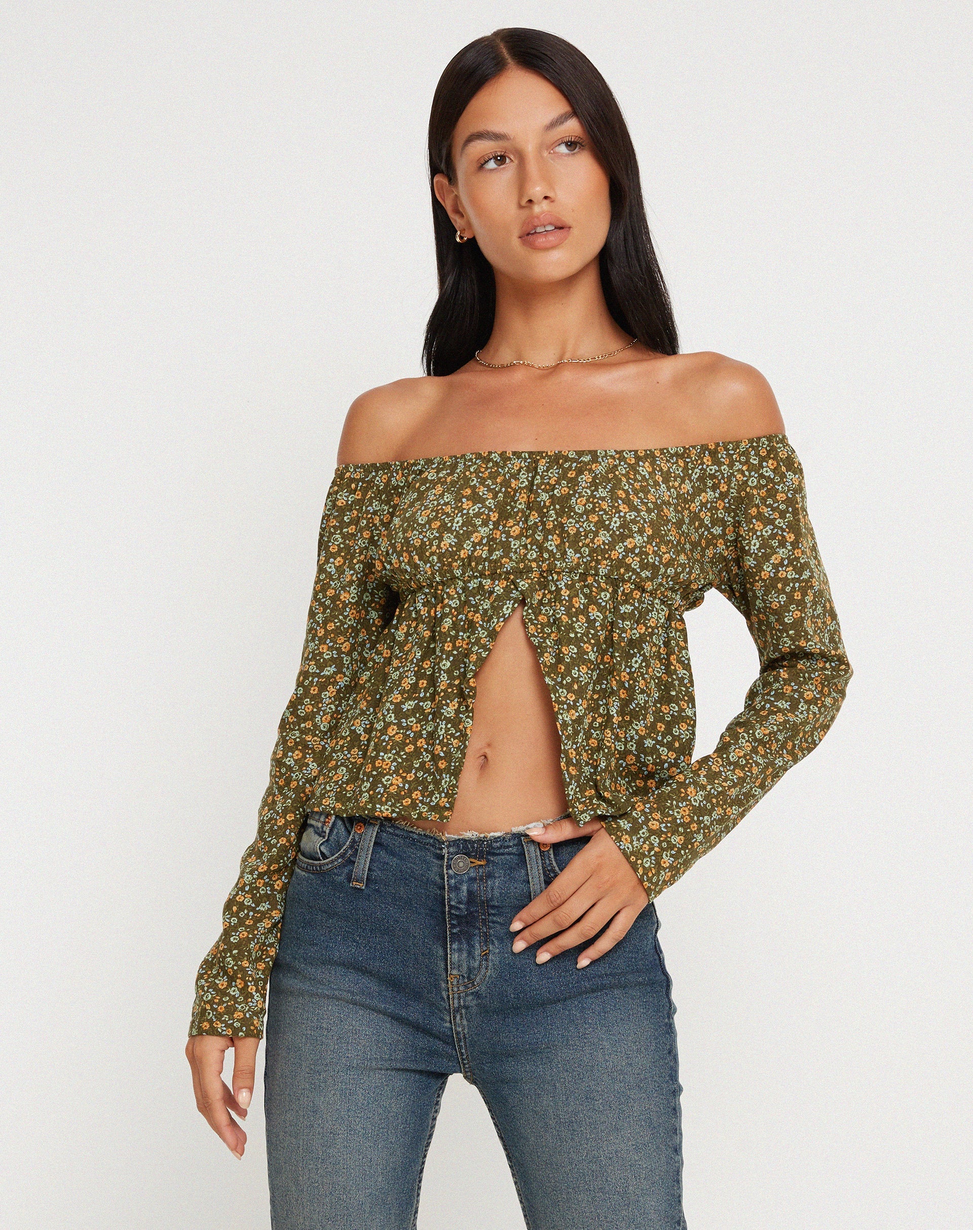 imagen de THENA TOP GRUNGEY FLORAL KHAKI