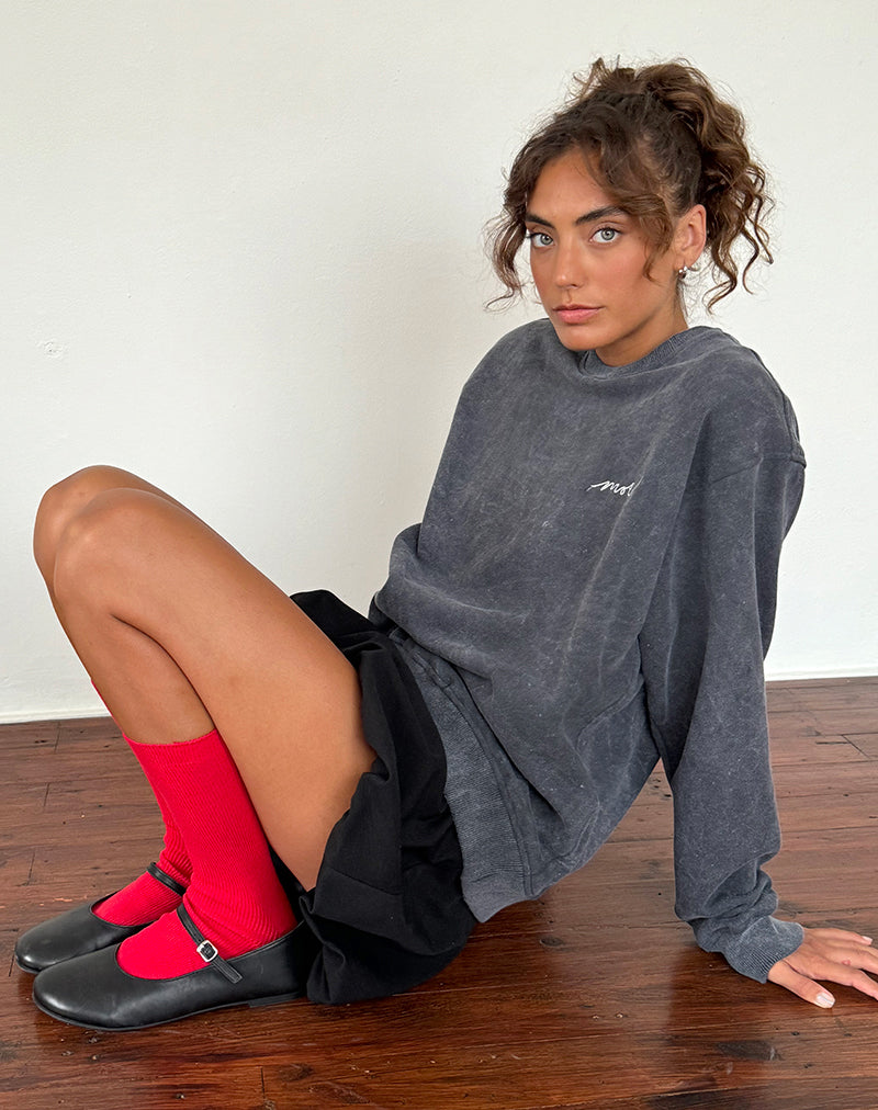 Jersey Tillie en lavado negro con bordado "MOTEL" en blanco roto