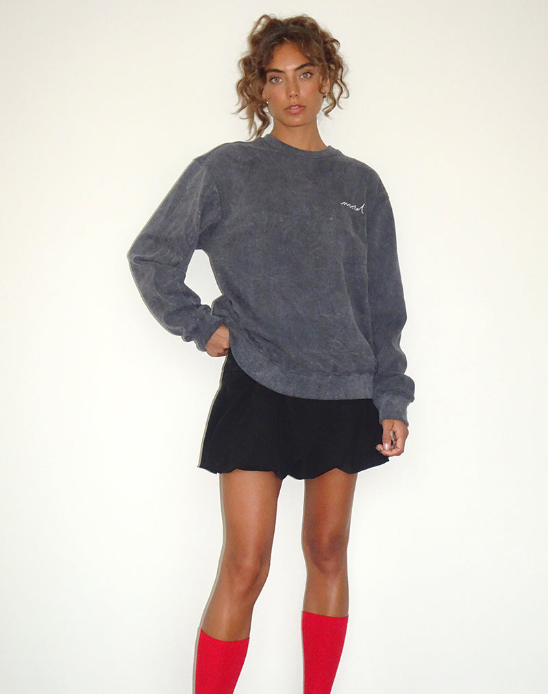 Jersey Tillie en lavado negro con bordado "MOTEL" en blanco roto