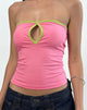 Imagen de Tiria Cutout Bandeau Top en Bubble Gum con ribete verde hoja