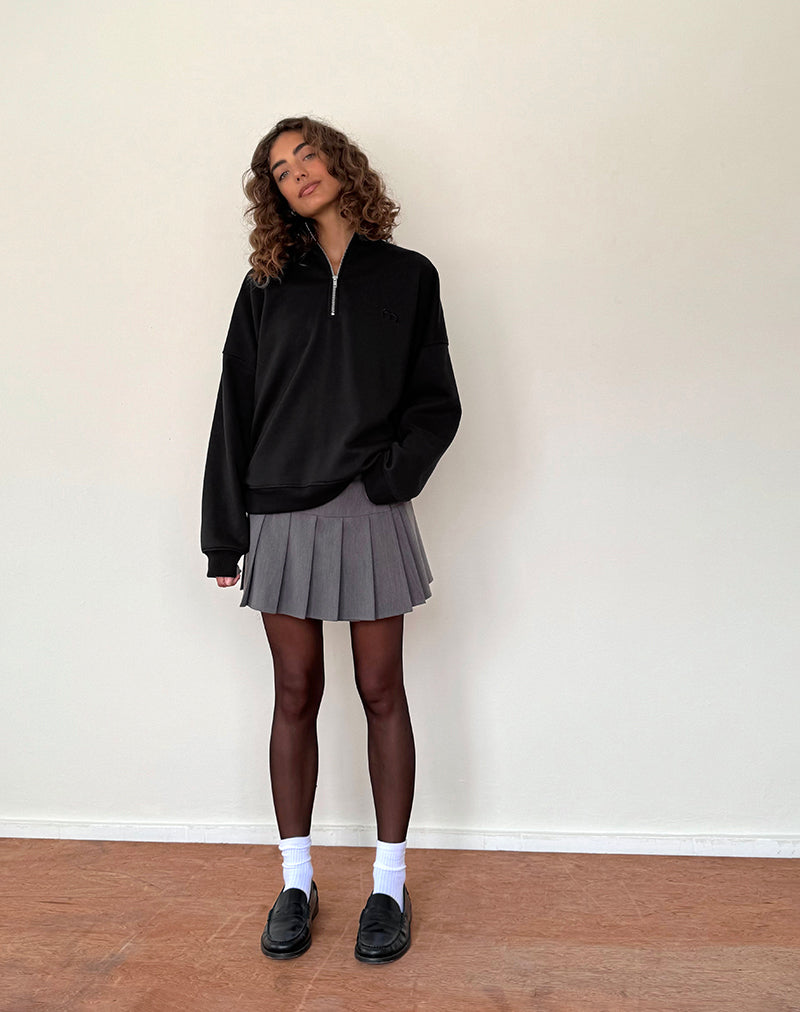 Imagen de Tirma High Neck Jumper in Tonal Black with M Embroidery