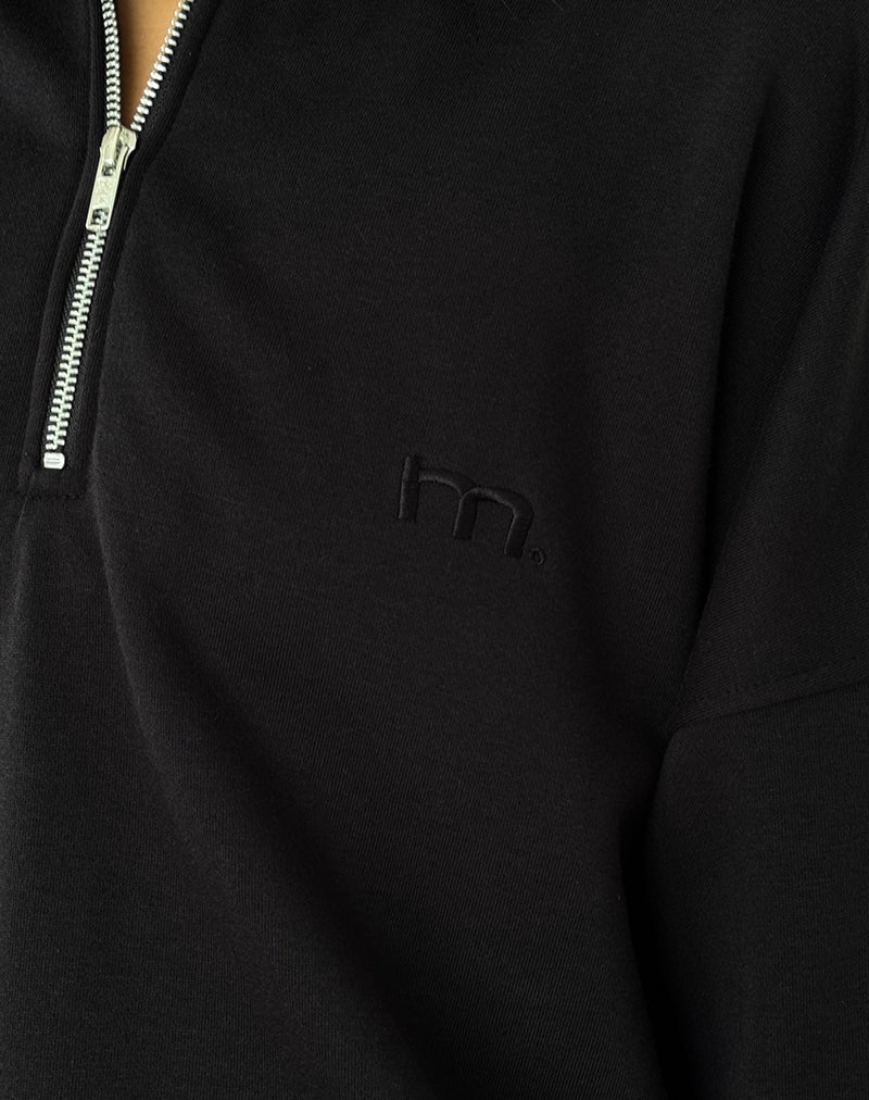 Imagen de Tirma High Neck Jumper in Tonal Black with M Embroidery