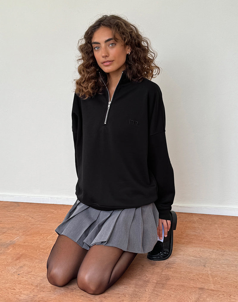 Imagen de Tirma High Neck Jumper in Tonal Black with M Embroidery