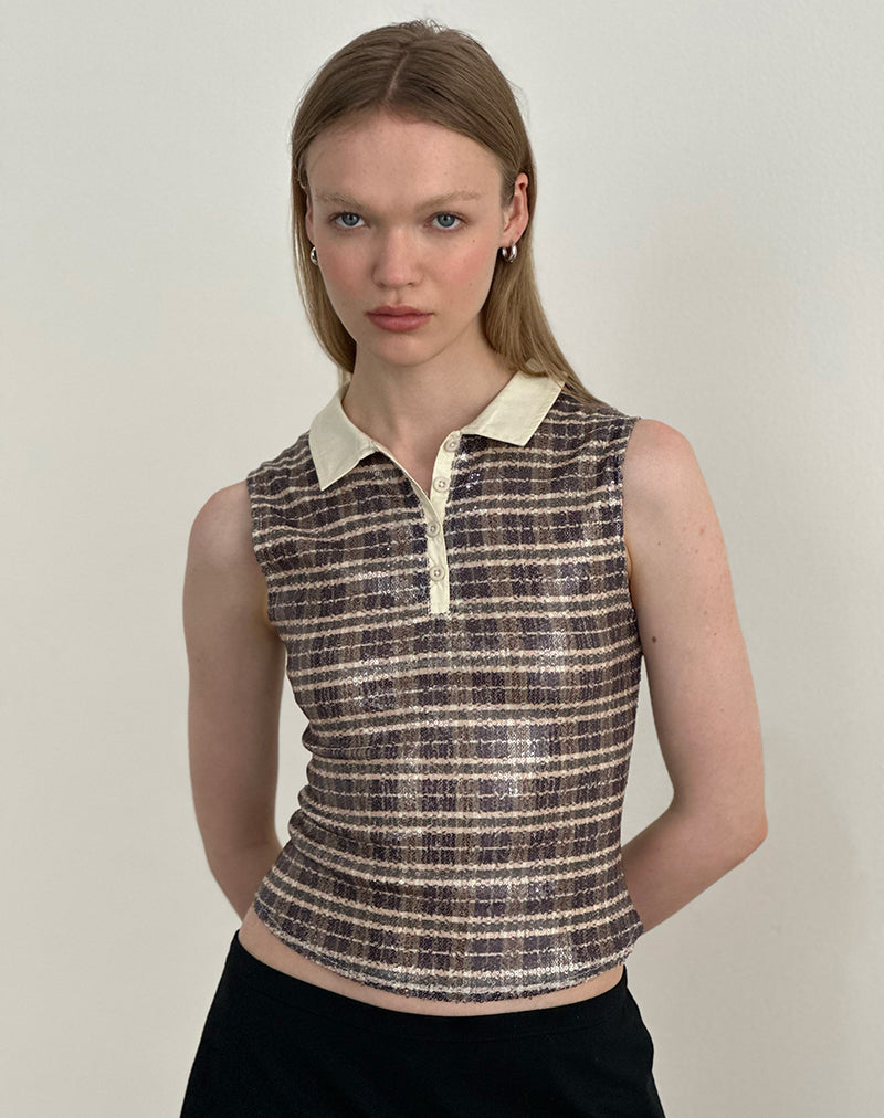Imagen de Tisuka Polo de Lentejuelas a Cuadros Vintage Marrón