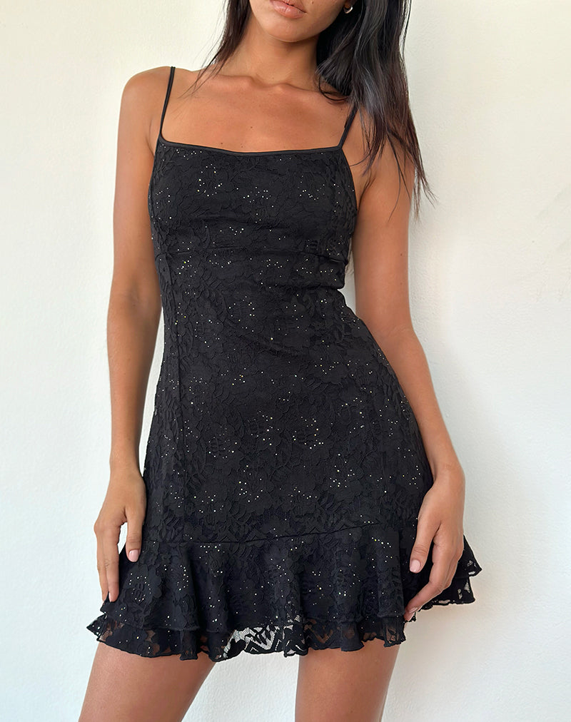 Minivestido Tita de encaje de lentejuelas negro