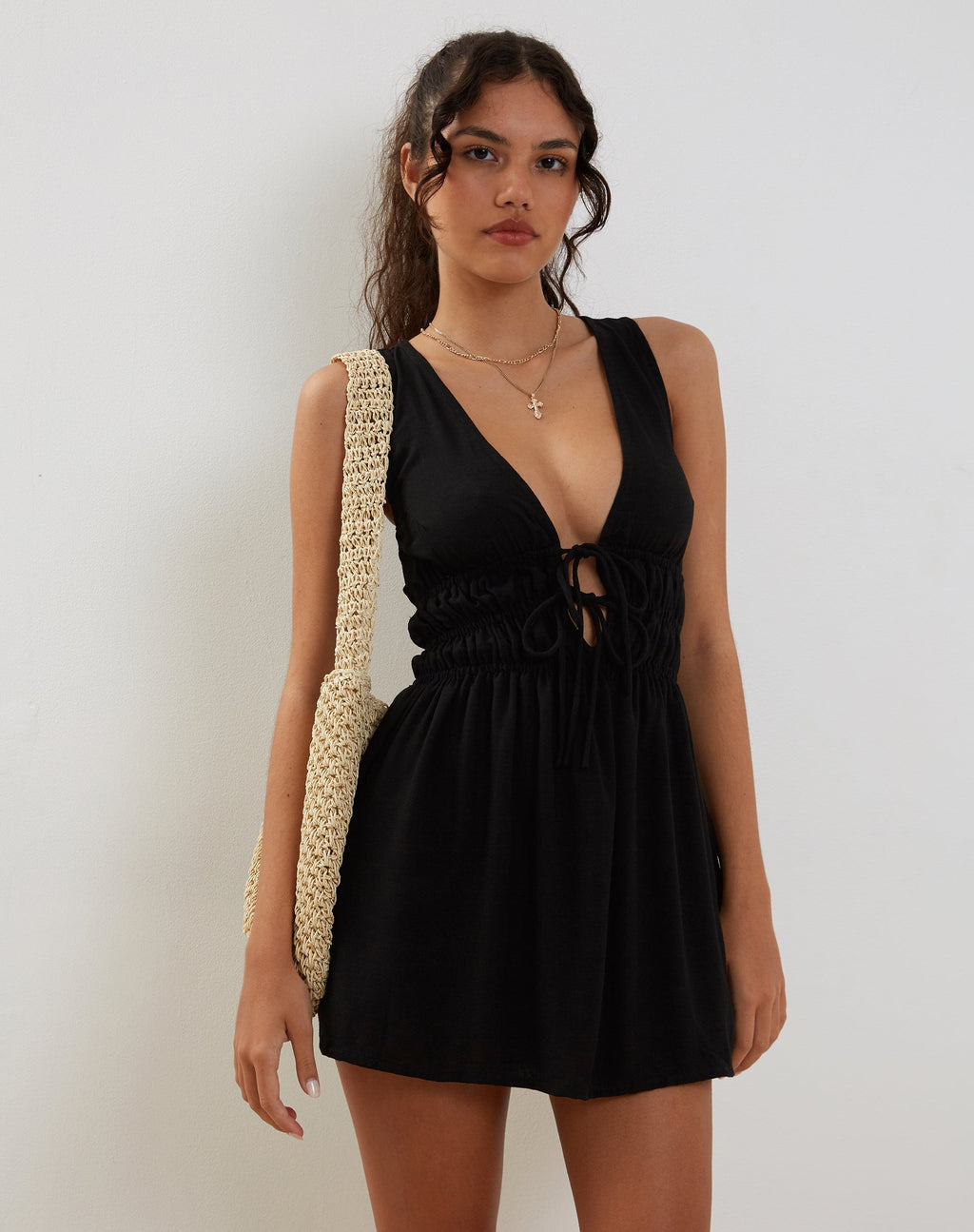 Minivestido Valhala Front Tie en negro