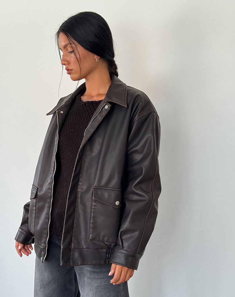 Chaqueta Tobias de PU Chocolate oscuro