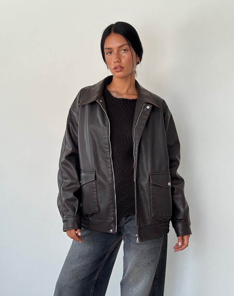 Chaqueta Tobias de PU Chocolate oscuro