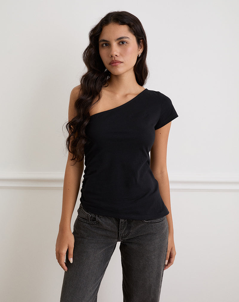 Camiseta con hombros asimétricos Tokiwa en negro