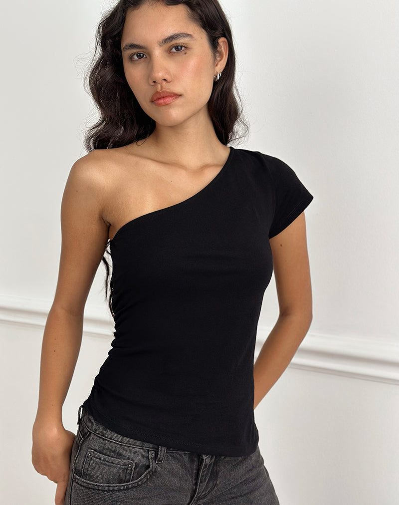 Imagen de Tokiwa Asymmetric Shoulder Tee en negro