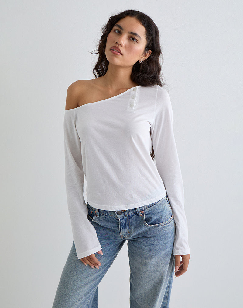 Imagen de Tole Asymmetric Button Up Top in Tissue Jersey Ivory