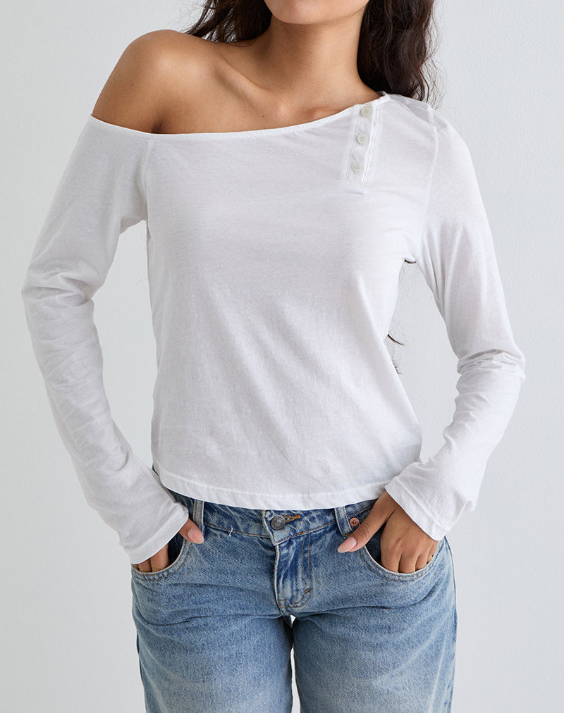 Imagen de Tole Asymmetric Button Up Top in Tissue Jersey Ivory