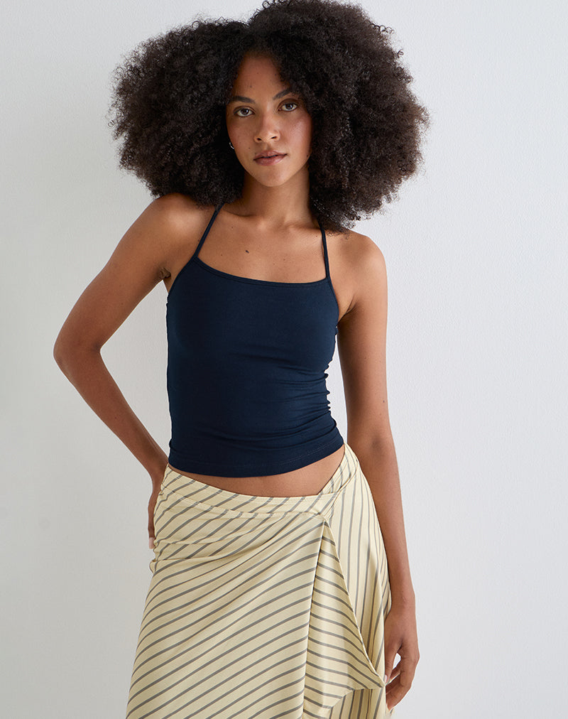 Tomoe Top con cuello halter en Jersey de Rayón Azul marino