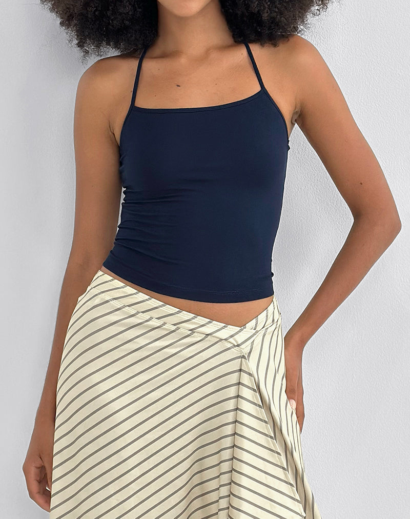 Imagen de Tomoe Top con cuello halter en punto de rayón azul marino