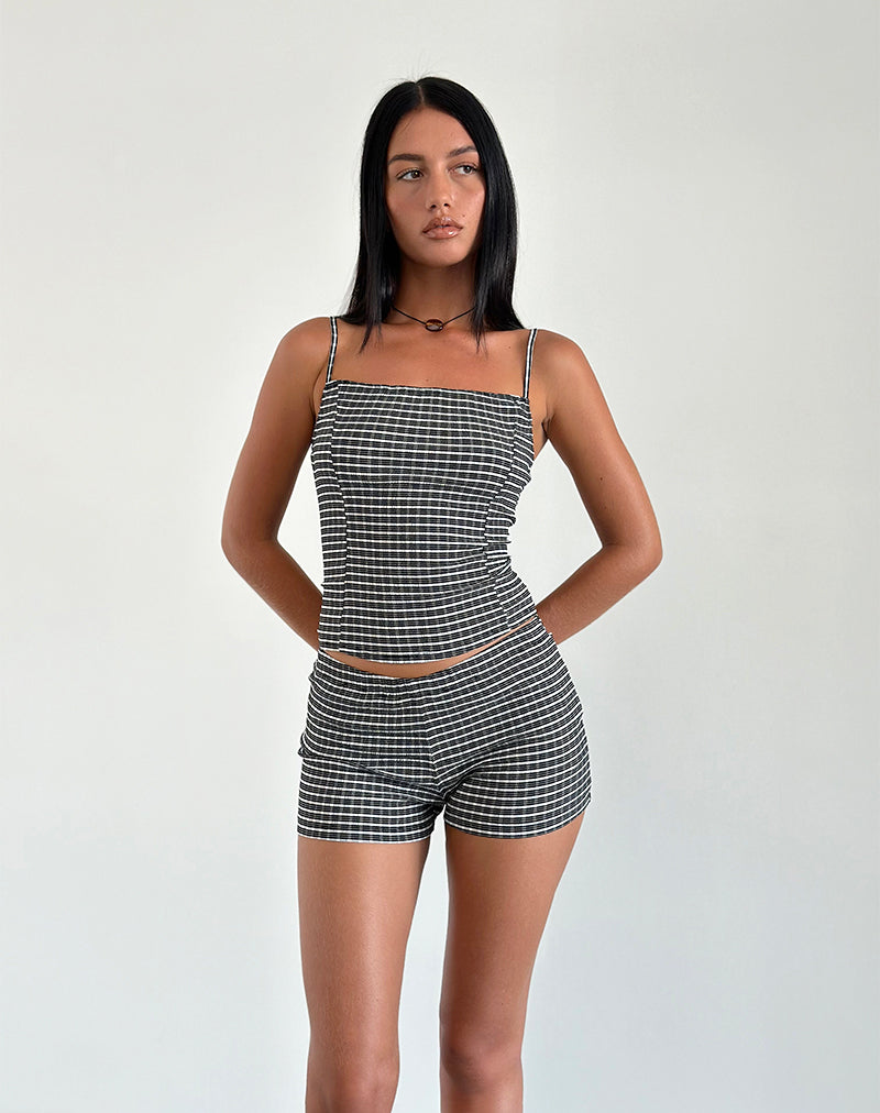 Micro Shorts Ghibli en cuadros arrugados Negro Gris