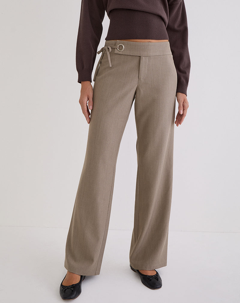 Image of Tova Tie Tailoring Trouser in Khaki Beige
