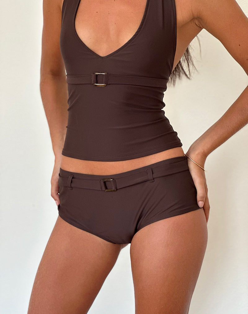 Image of Pantalones cortos de baño Avi en marrón con cinturón
