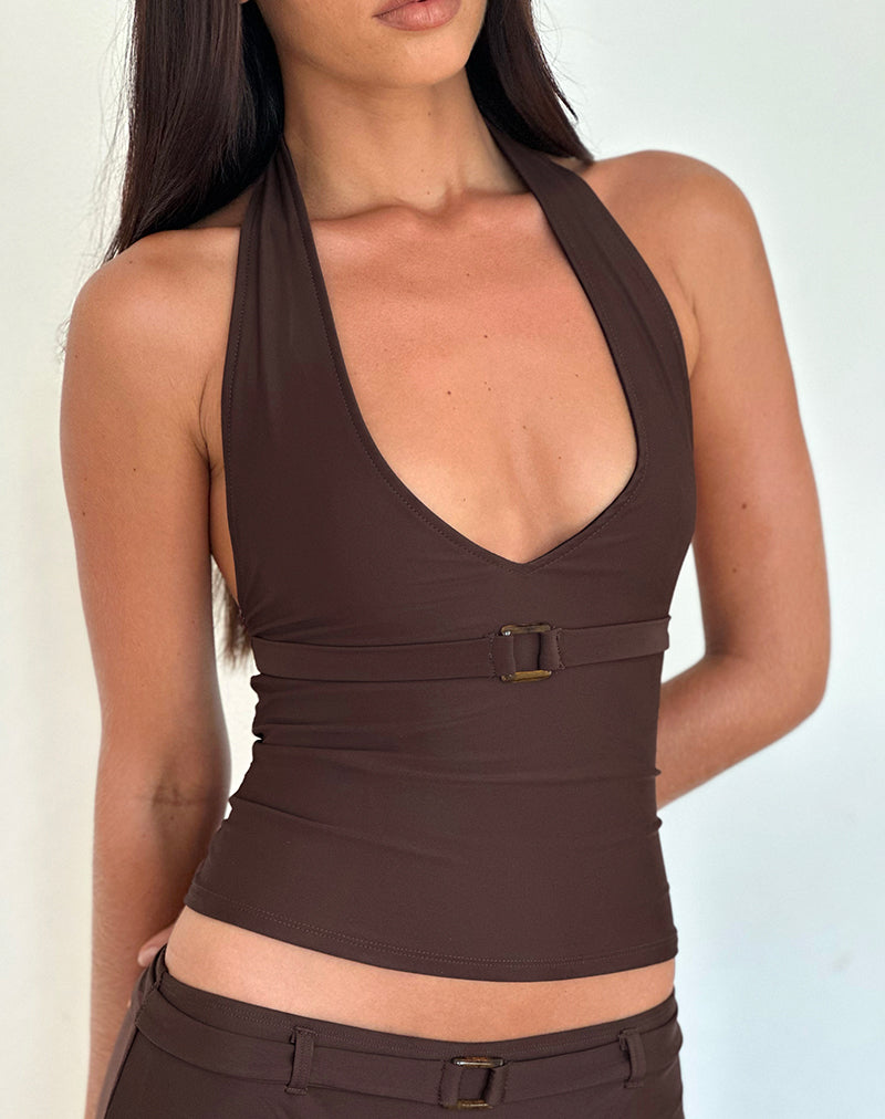 Camiseta de tirantes Towi en marrón con ribetes