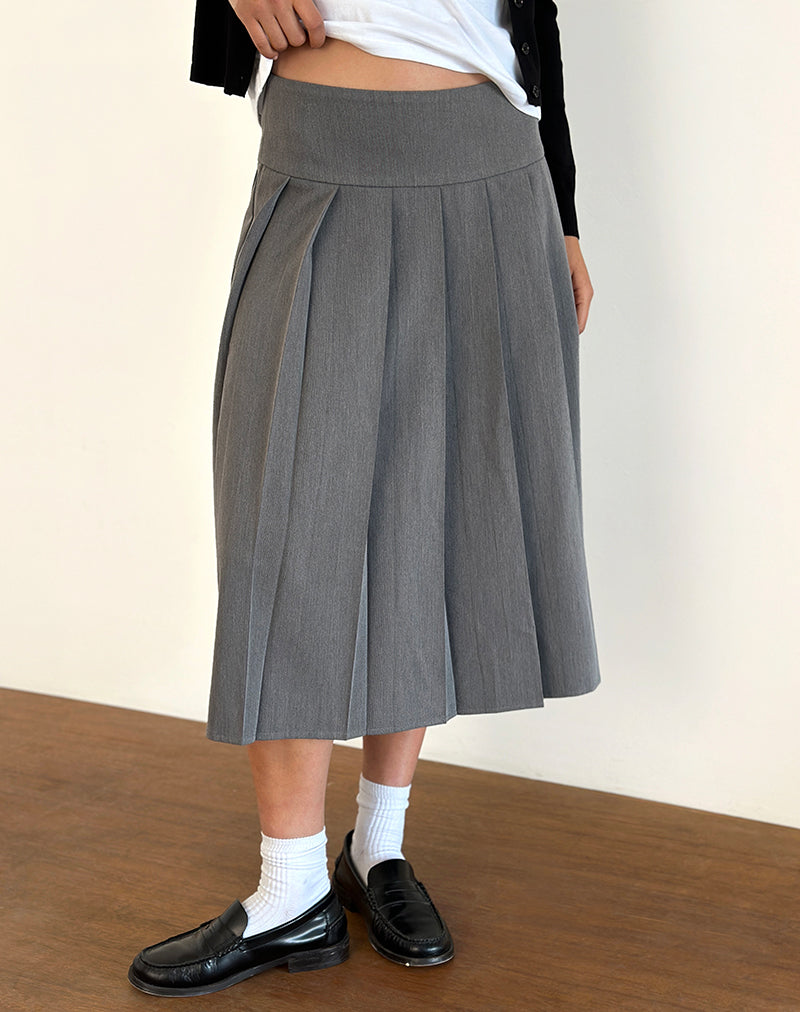Trisma Falda Midi Plisada en Gris Carbón