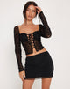 Imagen de Tura Crop Top de manga larga en Flock Mesh Negro