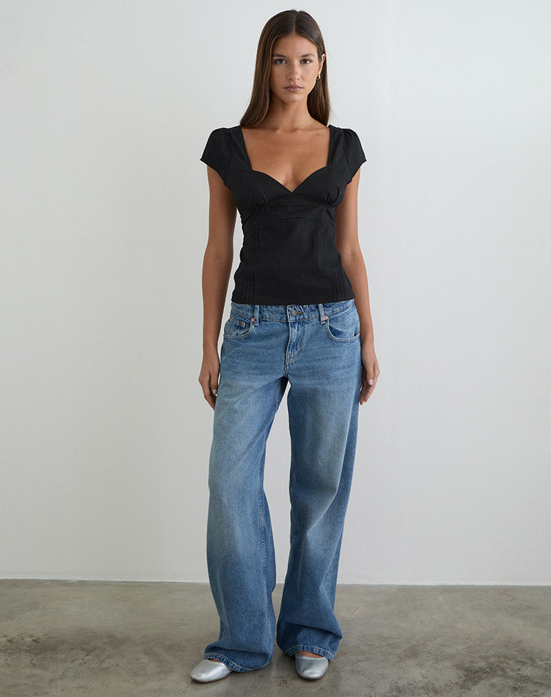 Imagen del top corsé con mangas casquillo Uliva en popelín negro.