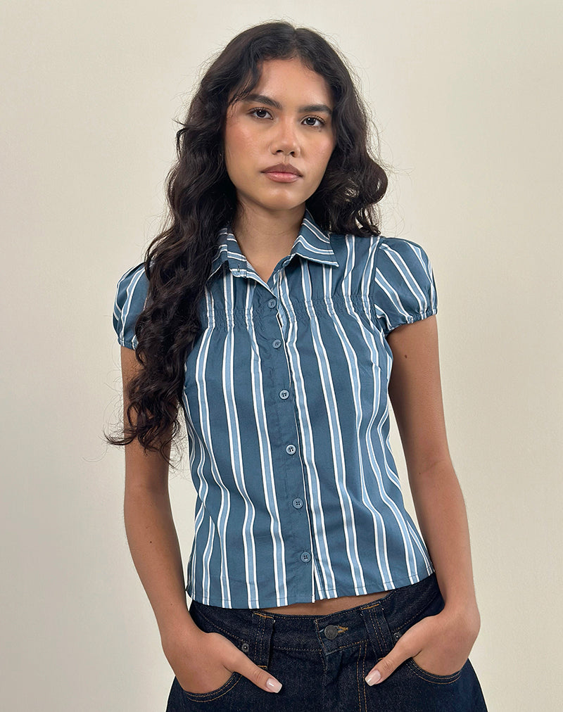 Camisa entallada Ulsan de popelina con raya diplomática azul marino