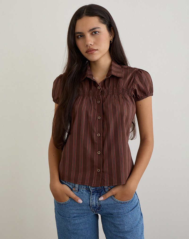Camisa Ulsan de popelina a rayas Marrón