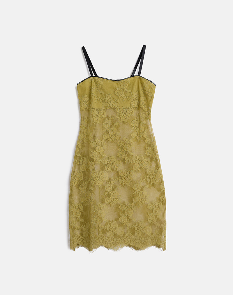 Imagen de Urian Vestido de encaje de pestañas Chartreuse